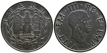 Италия 2 лиры 1940 R, VIII год, Виктор Эммануил III (1900-1946), не магнитная KM 78а нержавеющая сталь 4680-413