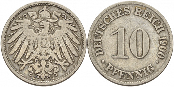 ГЕРМАНИЯ 10 ПФЕННИГОВ 1900 D KM 12, J. 13 медно-никель 77-946