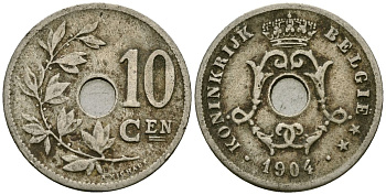 Бельгия 10 сантимов 1904 Belgie KM 53 медно-никель 4172-1155