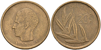 Бельгия 20 франков 1981 Belgique, Бодуэн I (1951-1993) KM 159 никель бронза 4606-716