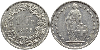 ШВЕЙЦАРИЯ 1 ФРАНК 1975 KM 24а.1 медно-никель 4397-444