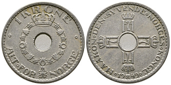 НОРВЕГИЯ 1 КРОНА 1949 ХОКОН VII (1905-1957) KM 385 медно-никель 91-236