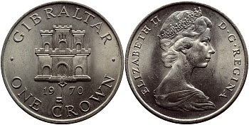 Гибралтар 1 крона 1970 Елизавета II (1952-2022), старый замок KM 4 медно-никель UNC 4527-811