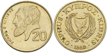 Кипр 20 центов 1989 KM 62.1 никель латунь 4140-811