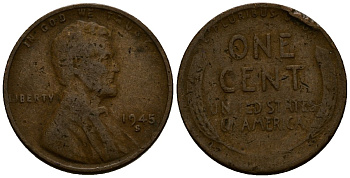 США 1 цент 1945 Линкольн, S KM A132 медь цинк 4164-847