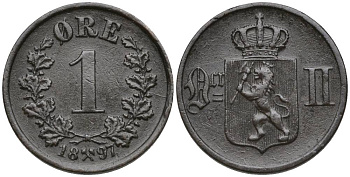 НОРВЕГИЯ 1 ЭРЕ 1897 ШВЕДСКОЕ ПРАВЛЕНИЕ (1814-1905) KM 352 бронза 4549-1157