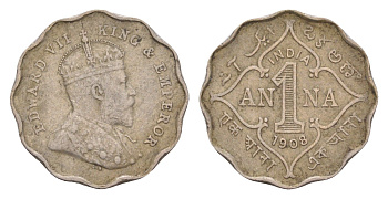 Британская Индия 1 анна 1908 Эдуард VII (1901-1910) KM 504 медно-никель 413-2224