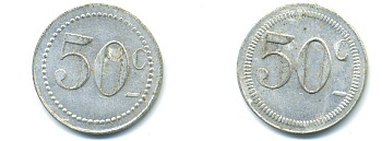 ФРАНЦИЯ 50 САНТИМОВ НАЧАЛО XX ВЕКА d 24 мм, вес около 1,0 гр., платежный жетон., платежный жетон алюминий 89-1045