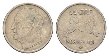 Норвегия 50 эре 1961 Улаф V (1957-1991) KM 408 медно-никель 4635-426