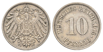 Германия 10 пфеннигов 1913 F KM 12, J. 13 медно-никель 4701-1135
