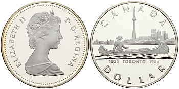 Канада 1 доллар 1984 150 лет Торонто, каноэ KM 140 серебро PROOF 1076-2-44