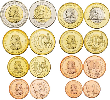 Ватикан набор из 8 монет 2006 PROBE, ESSAI, европробники большого формата, в капсулах, Бенедикт XVI, тираж 30000 экз. биметалл PROOF 5-4-1-94