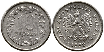 ПОЛЬША 10 ГРОШЕЙ 1992 MW KM 279 медно-никель 4387-647