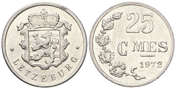 Люксембург 25 сантимов 1972 Герцог Жан (1964-1999) KM 45a алюминий aUNC 4154-134