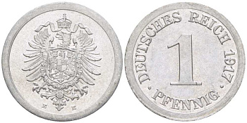 Германия 1 пфенниг 1917 E KM 24, J. 300, Weege 2 алюминий 206-1068