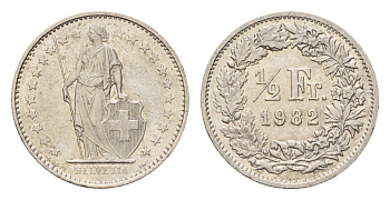 Швейцария 1/2 франка 1982 KM 23a медно-никель 4685-862
