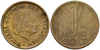 Нидерланды 1 цент 1960 Юлиана (1949-1980) KM 180 бронза    4598-218