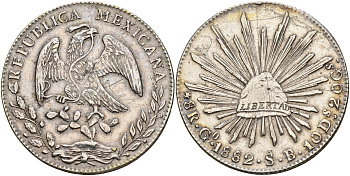 Мексика 8 реалов 1882 Go KM 377.8 серебро 11-236-43