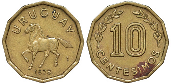Уругвай 10 сентесимо 1976 KM 66 алюминиевая бронза 4164-746