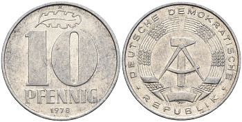 ГДР 10 пфеннигов 1978 A KM 10 алюминий 4143-736