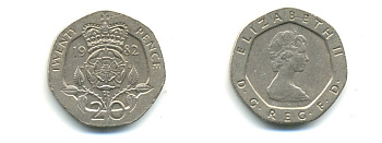 Великобритания 20 пенсов 1982 Елизавета II (1952-2022) KM 931, Spink 4230 (G1) медно-никель 59-344