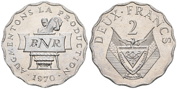 Руанда 2 франка 1970 FAO KM 10 алюминий  UNC  4610-421