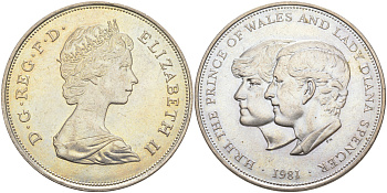 Великобритания 25 пенсов 1981 Королевская свадьба принца Чарльза и леди Дианы, Елизавета II (1952-2022) KM 925, Spink 4229 медно-никель 4552-433