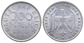 ГЕРМАНИЯ 200 МАРОК 1923 A KM 35, J. 304 алюминий 4380-427