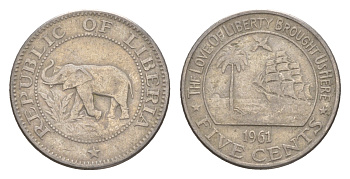 Либерия 5 центов 1961 KM 14 медно-никель 4659-457