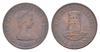 Джерси 1 пенни 1986 башня Святого Клемена KM 54 бронза 4124-951