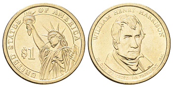 США 1 доллар 2009 Президент США - Уильям Генри Гаррисон (1841) KM 450 медь с марганцево-латунным покрытием UNC 4666-947