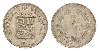 Венесуэла 5 сентимо 1971 Y 38.3 медно-никель 4649-847