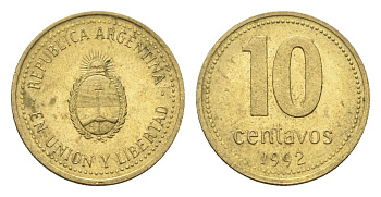 Аргентина 10 сентаво 1992 KM 107 алюминиевая бронза aUNC 4664-561