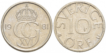Швеция 10 эре 1981 U Карл XVI Густав (1973- ) KM 850 медно-никель 3955-345