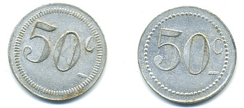 ФРАНЦИЯ 50 САНТИМОВ НАЧАЛО XX ВЕКА d 24 мм, вес около 1,0 гр., платежный жетон алюминий 89-953