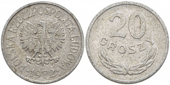 ПОЛЬША 20 ГРОШЕЙ 1972 MW KM А47 алюминий 4448-732