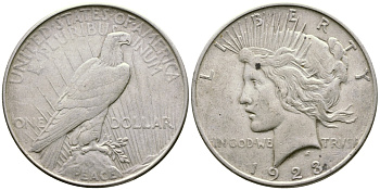 США 1 доллар 1923 D, доллар мира KM 150 серебро 00-1067-4-41