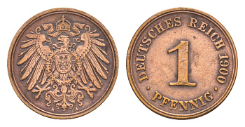 Германия 1 пфенниг 1900 A, Вильгельм II (1888-1918) KM 10, J. 10 медь 4639-1119