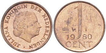 Нидерланды 1 цент 1980 Юлиана (1949-1980) KM 180 бронза 3309-346