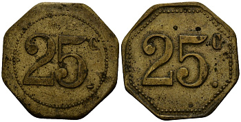 Франция 25 сантимов ND ресторанный жетон латунь 4166-424