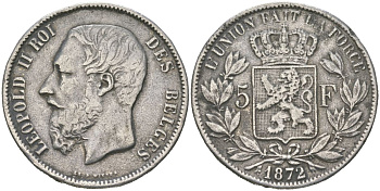 Бельгия КОПИЯ 5 франков 1872 белый металл 1066-16-33
