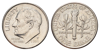 США 1 дайм (10 центов) 2006 P, Рузвельт KM 195a медь плакированный медно-никелем 4682-362