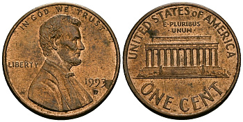 США 1 цент 1993 D, Авраам Линкольн KM 201b цинк плакированный медью 4136-343