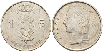 БЕЛЬГИЯ 1 ФРАНК 1973 BELGIQUE, БОДУЭН I (1951-1993) KM 142.1 медно-никель 119-516