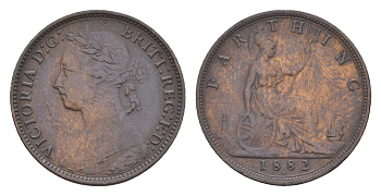 Великобритания 1 фартинг 1882 H, Виктория (1837-1901) KM 753, Spink 3959 бронза 1520-1141