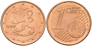 Финляндия 1 евроцент 1999  KM 98 сталь плакированная медью  UNC  4189-133