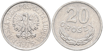 Польша 20 грошей 1975 MW KM А47 алюминий    4174-715
