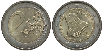 Словакия 2 евро 2009 20 лет Бархатной Революции, колокол KM 107 биметалл 3856-651