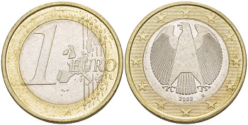 ФРГ 1 евро 2002 G KM 213 биметалл 4543-442