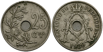 Бельгия 25 сантимов 1929 Belgique KM 68 медно-никель 4165-622